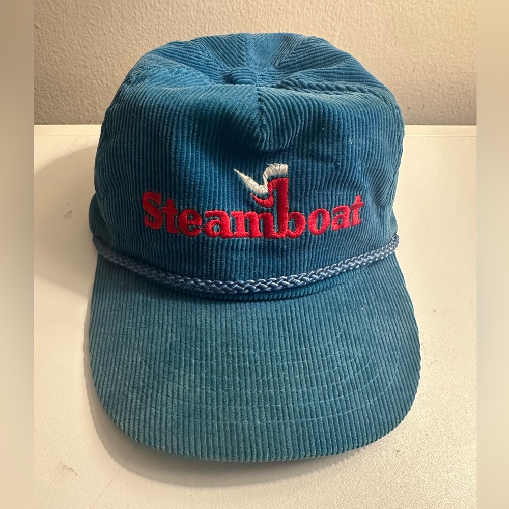 Vintage Steamboat Hat 80s Colorado Skiing Corduroy Strapback Cap